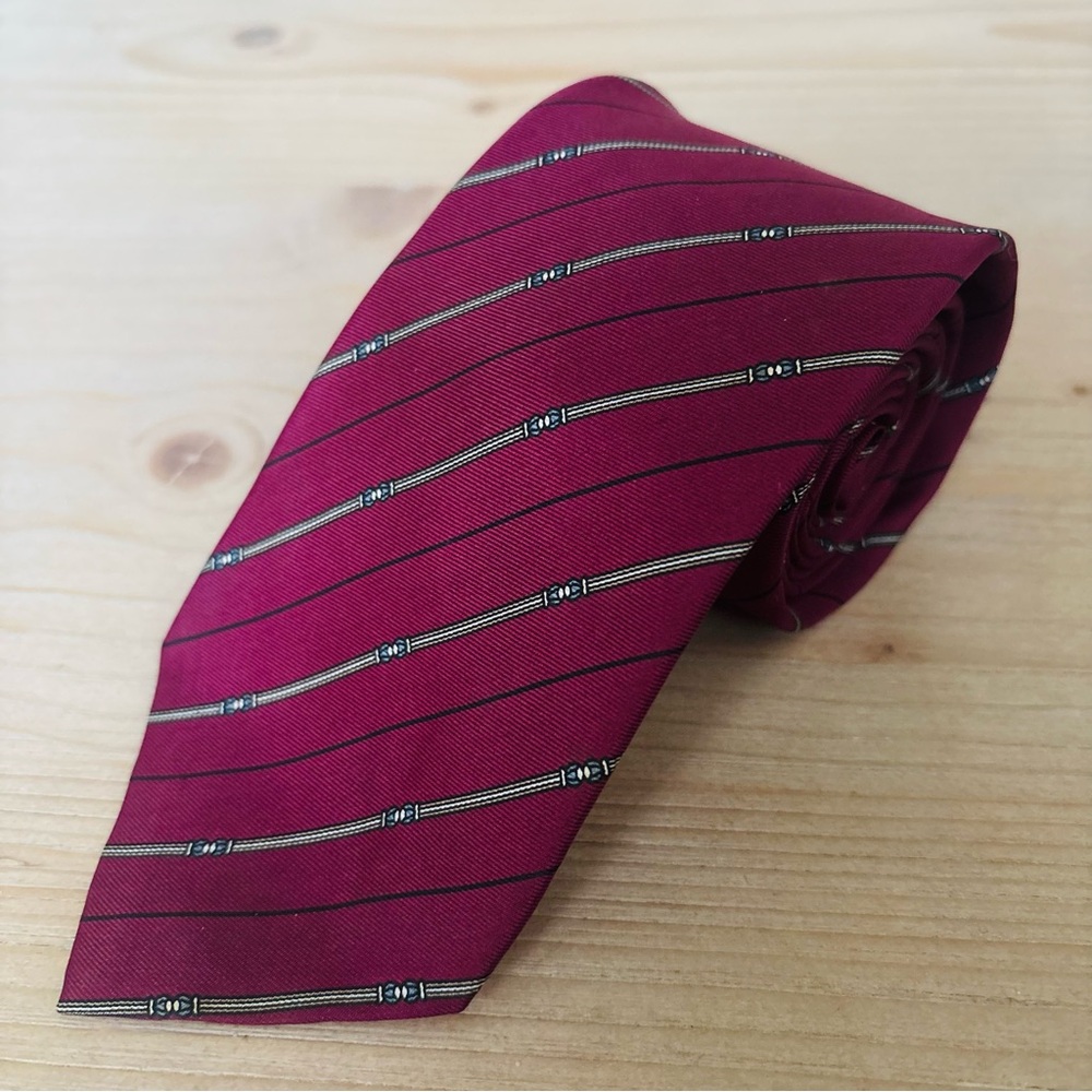 Christian Dior Vintage Mens Burgundy Striped Designer Luxury‎ Tie